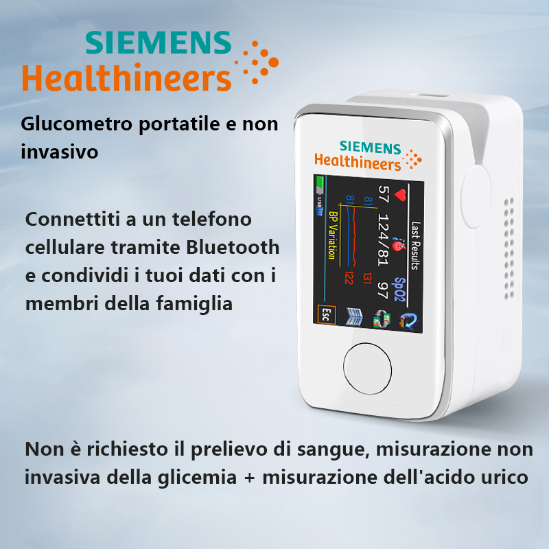 【Misuratore di glicemia multifunzionale non invasivo】Non è necessario prelevare sangue, misurazione non invasiva di zucchero nel sangue, ossigeno nel sangue, pressione sanguigna, acido urico + connessione Bluetooth + trattamento laser